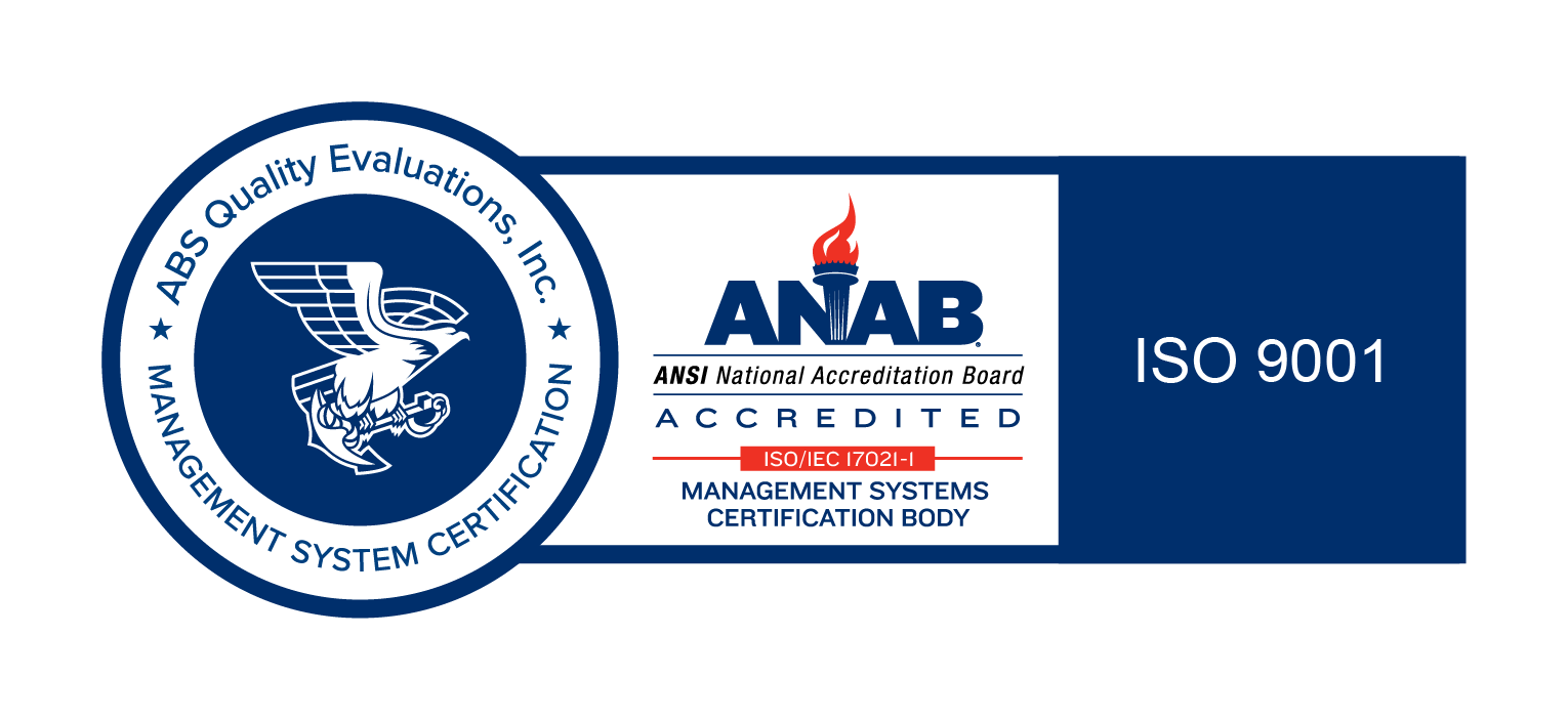 ABS Quality Evaluations and ANAB ISO 9001 certification mark