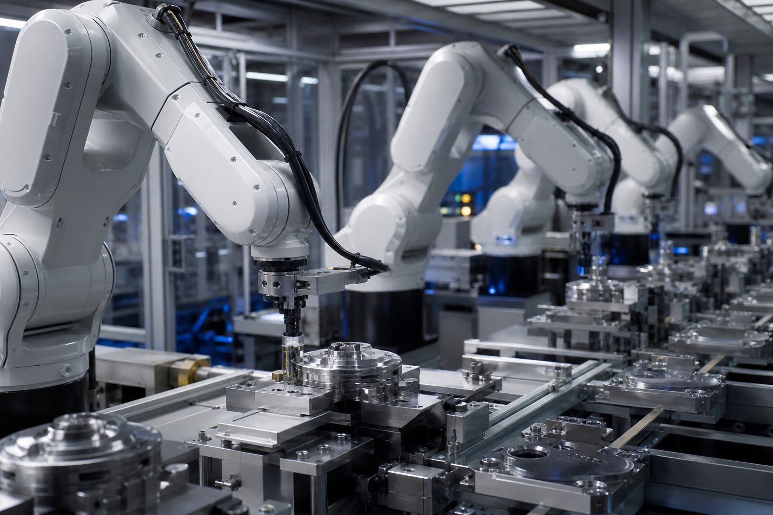 Robotic assembly line producing precision metal components